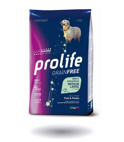 PROLIFE CANE GRAIN FREE SENS. ADULT Medium Large PESCE & PATATE KG. 10