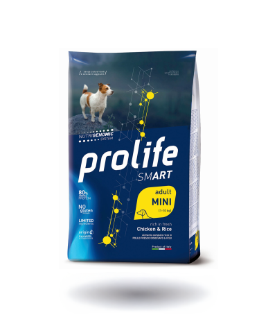 Prolife Smart Adult Mini Pollo & Riso - Crocchette per cani adulti di taglia piccola. Con pollo fresco e riso per una dieta bilanciata e digeribile. Sacco da 7 kg.